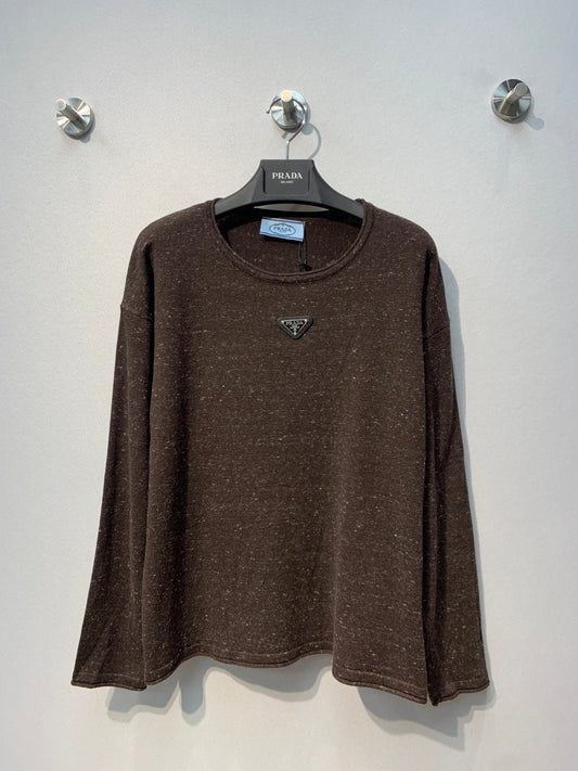 Prada Triangle Logo Knit Sweater Brown Wool 421189