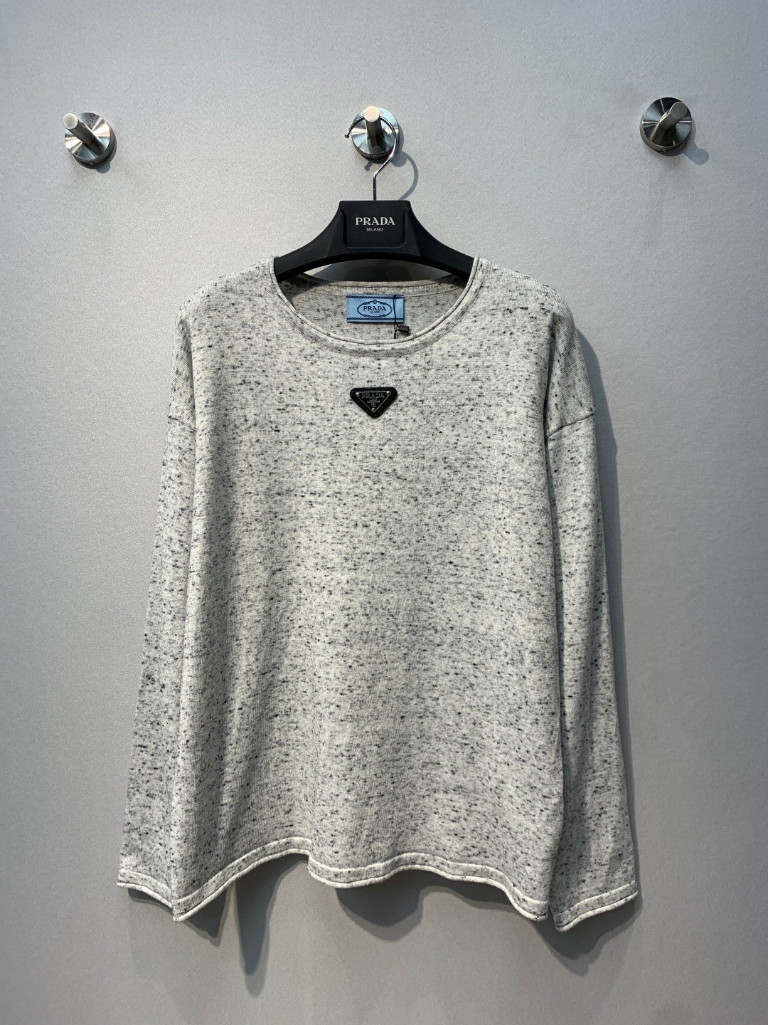 Prada Triangle Logo Knit Sweater Grey Wool 421190