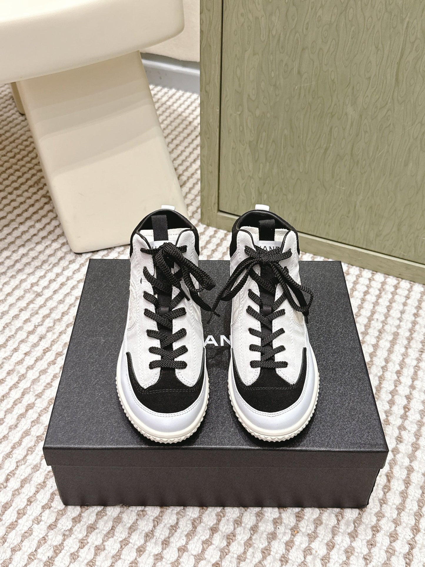 CC 26s High-Top Sneakers In Black And White Calfskin And Suede