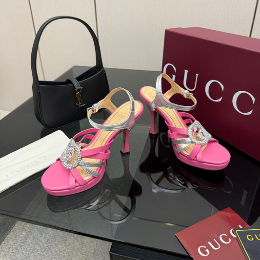 GG Pump 10.5cm With Crystal Interlocking G Pink Sliver Leather