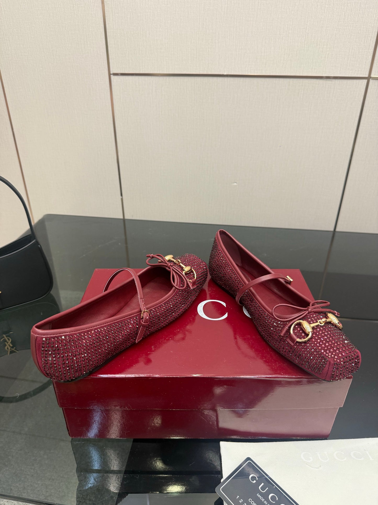 GG Ballerina Flats Square Toe Burgundy Leather 725285