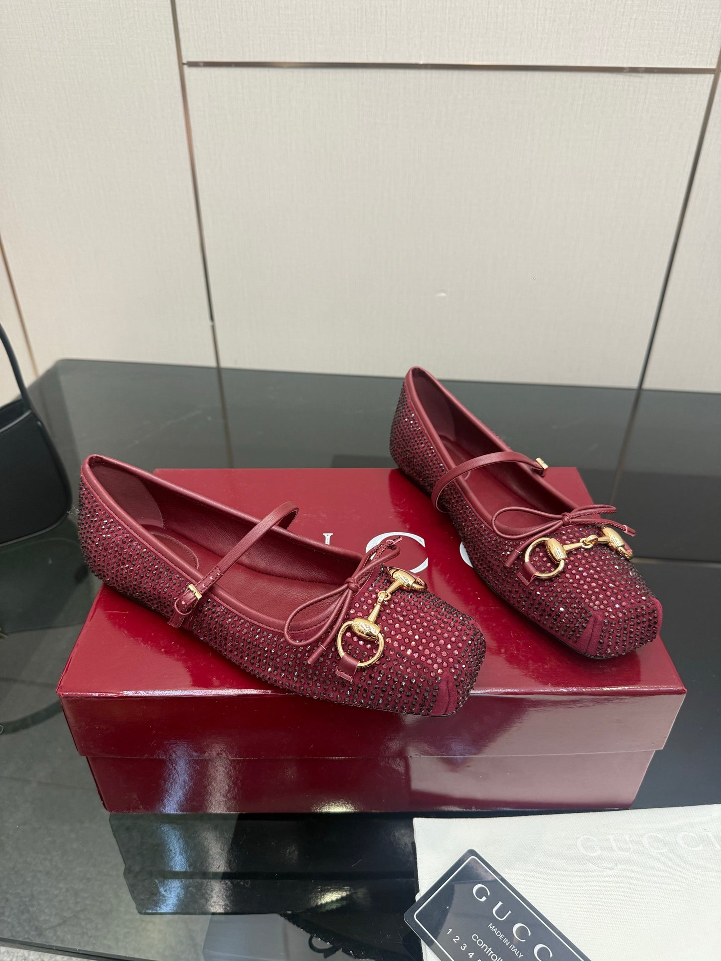 GG Ballerina Flats Square Toe Burgundy Leather 725285