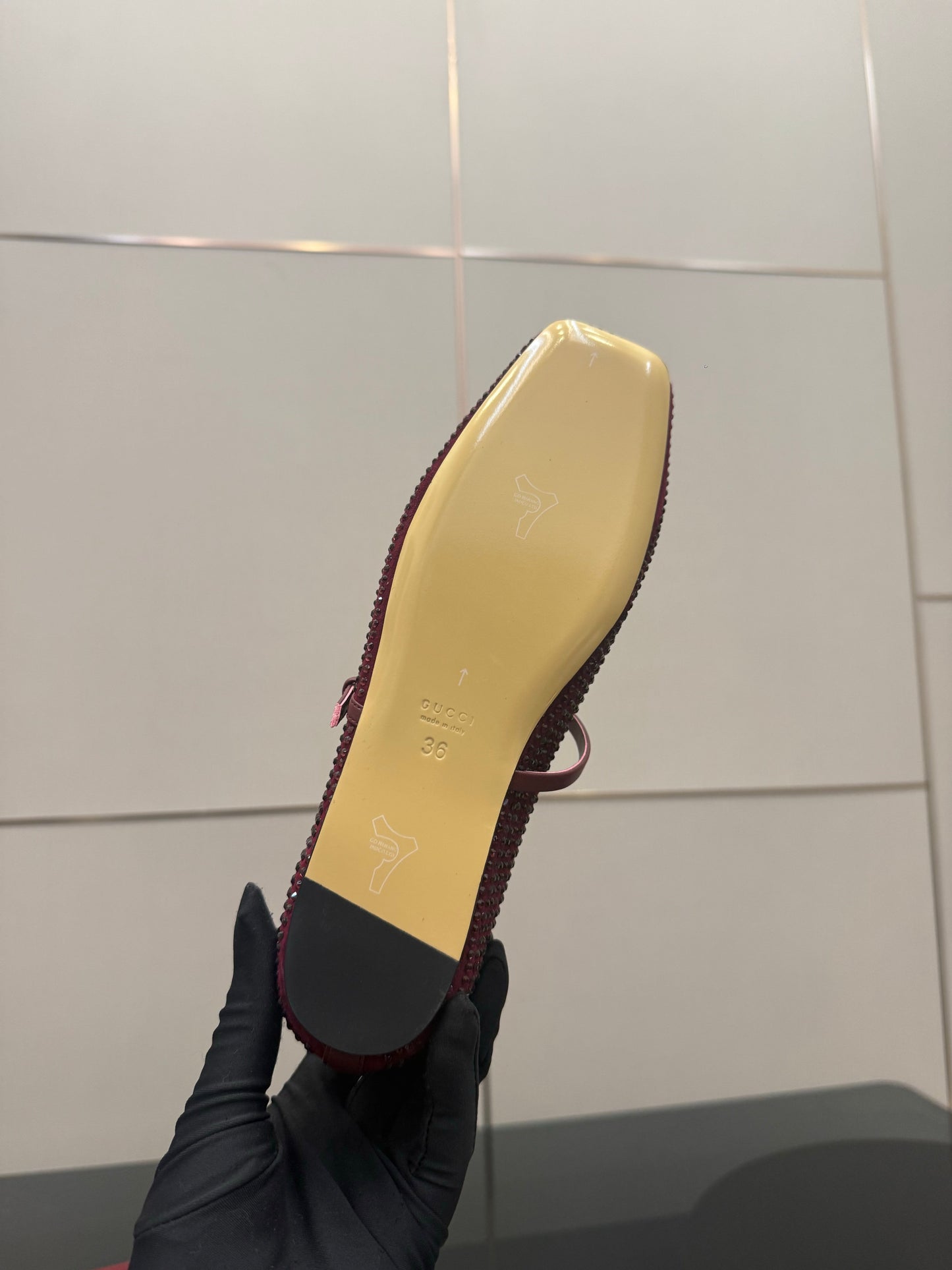 GG Ballerina Flats Square Toe Burgundy Leather 725285