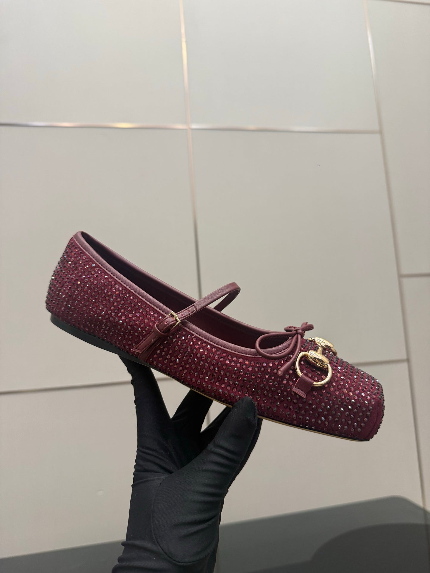 GG Ballerina Flats Square Toe Burgundy Leather 725285