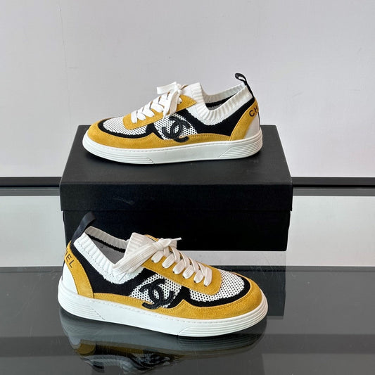 CC 26s Trainers White Black Yellow Knit & Suede Calfskin 965041