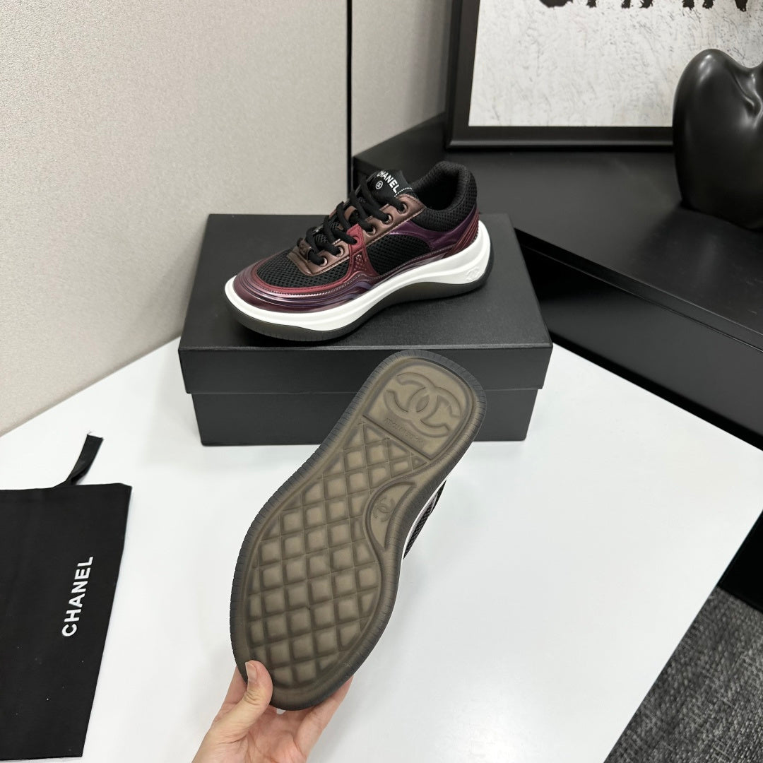 CC 26s Casual Sneakers Black Plum Purple Fabric Cowhide 626381