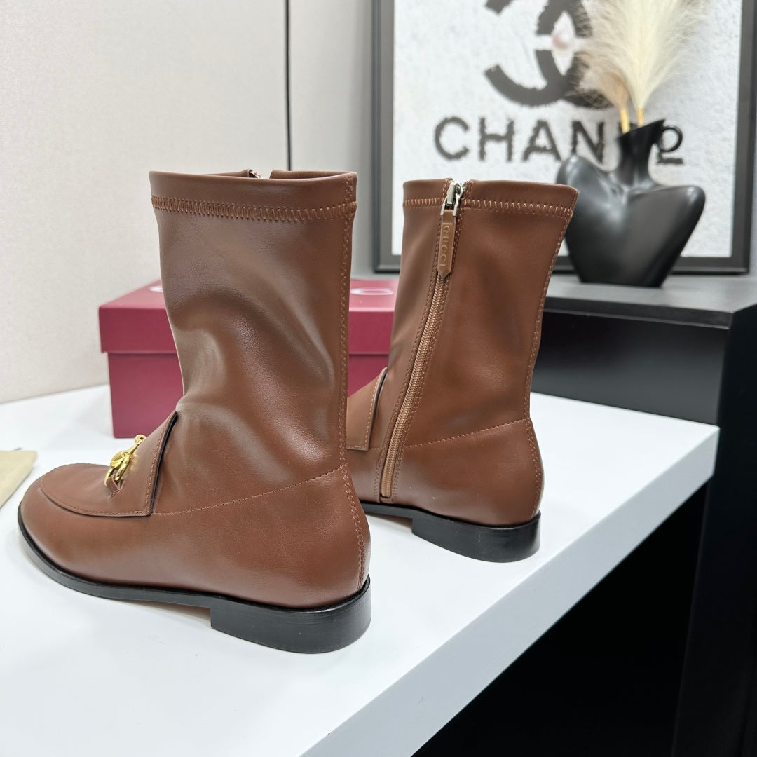 GG Jordaan Horsebit Ankle Boots 2.5 Brown Sheepskin 626774