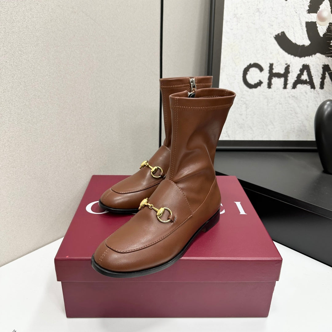 GG Jordaan Horsebit Ankle Boots 2.5 Brown Sheepskin 626774