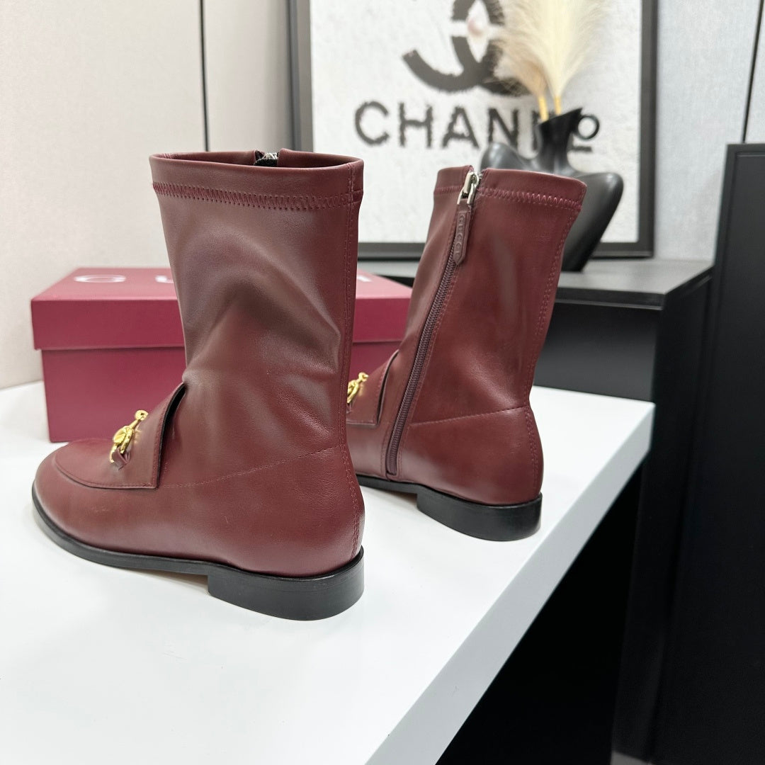 GG Jordaan Horsebit Ankle Boots 2.5 Burgundy Sheepskin 626776