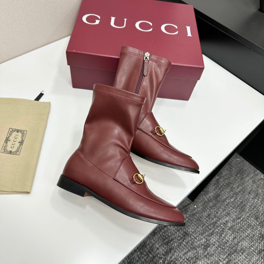 GG Jordaan Horsebit Ankle Boots 2.5 Burgundy Sheepskin 626776