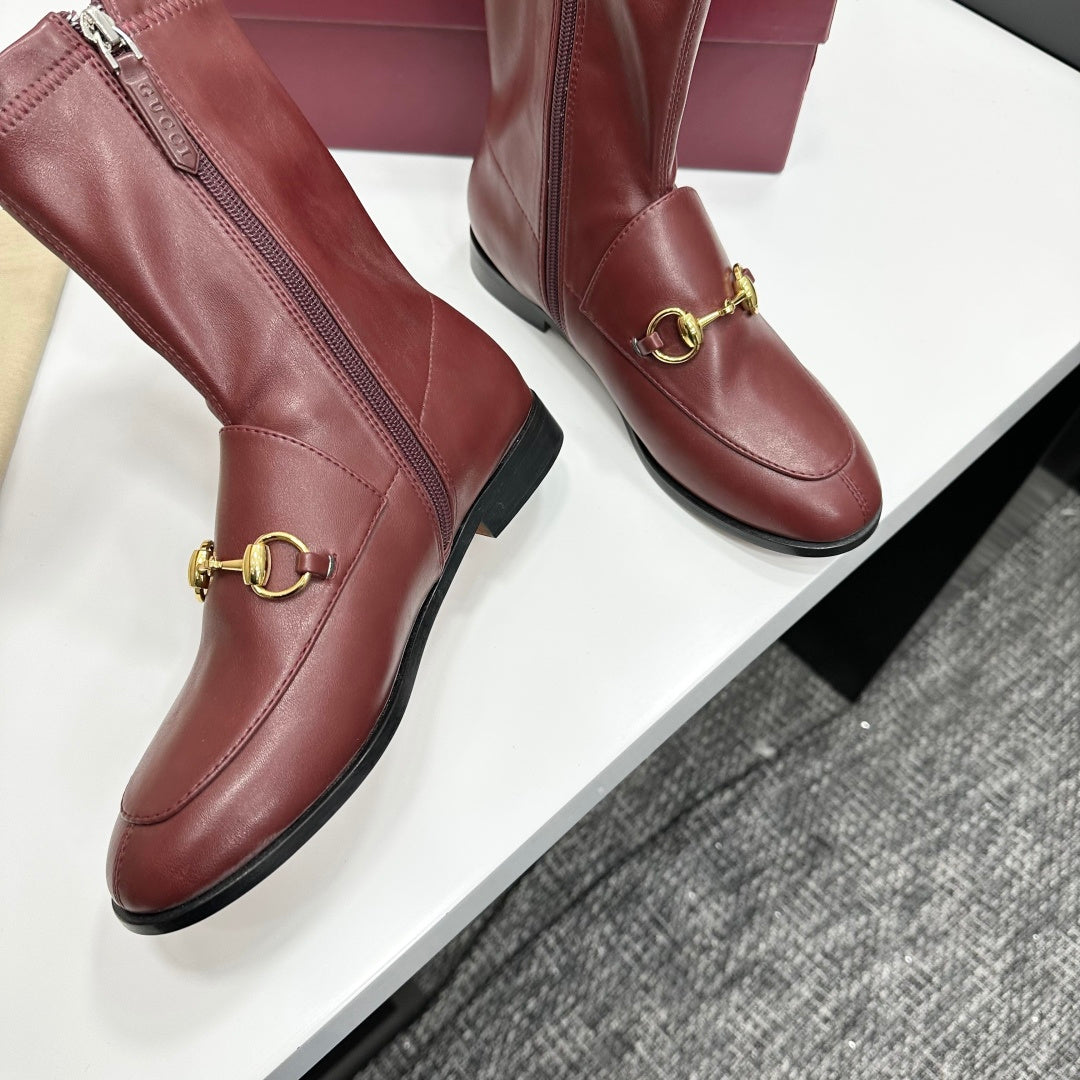 GG Jordaan Horsebit Ankle Boots 2.5 Burgundy Sheepskin 626776