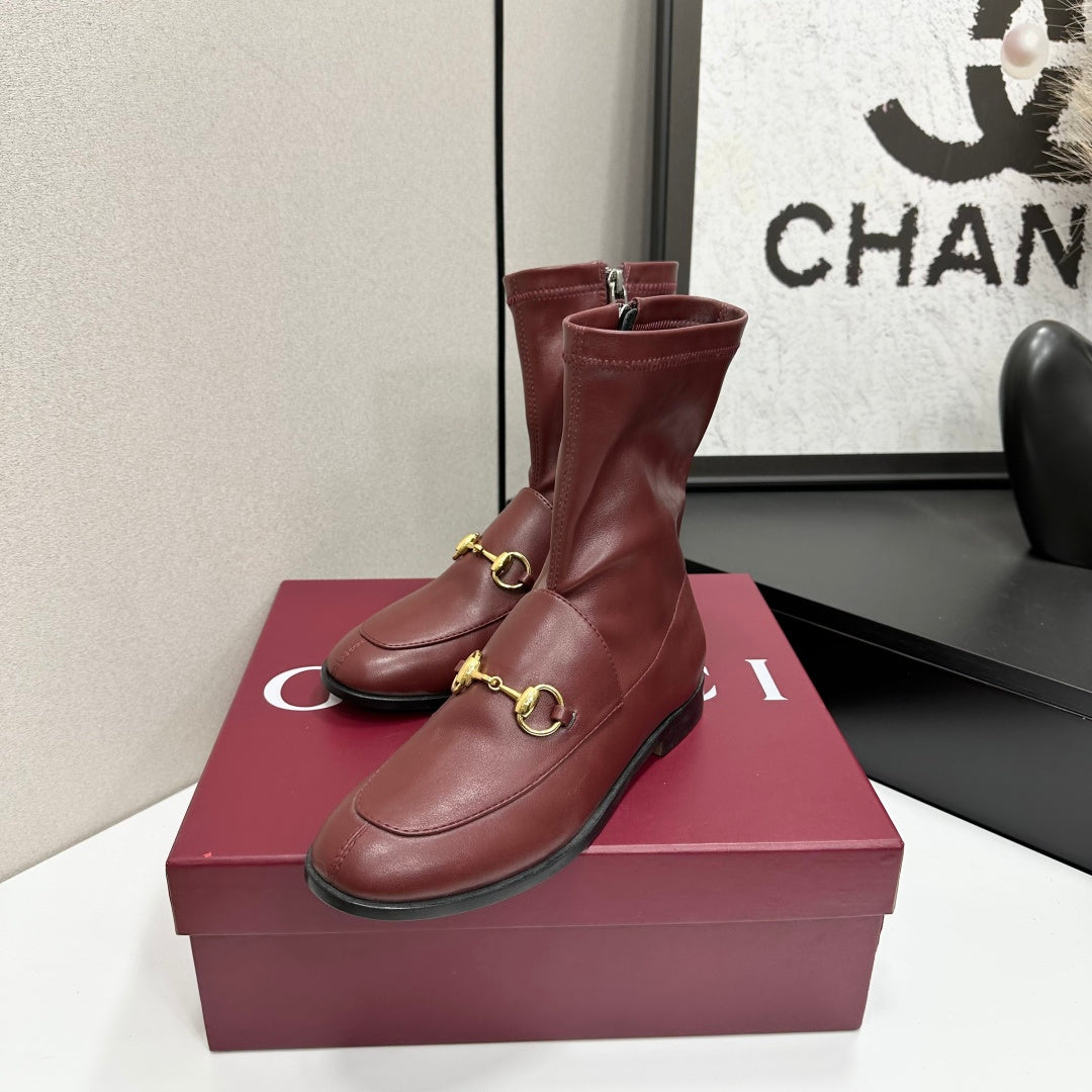 GG Jordaan Horsebit Ankle Boots 2.5 Burgundy Sheepskin 626776