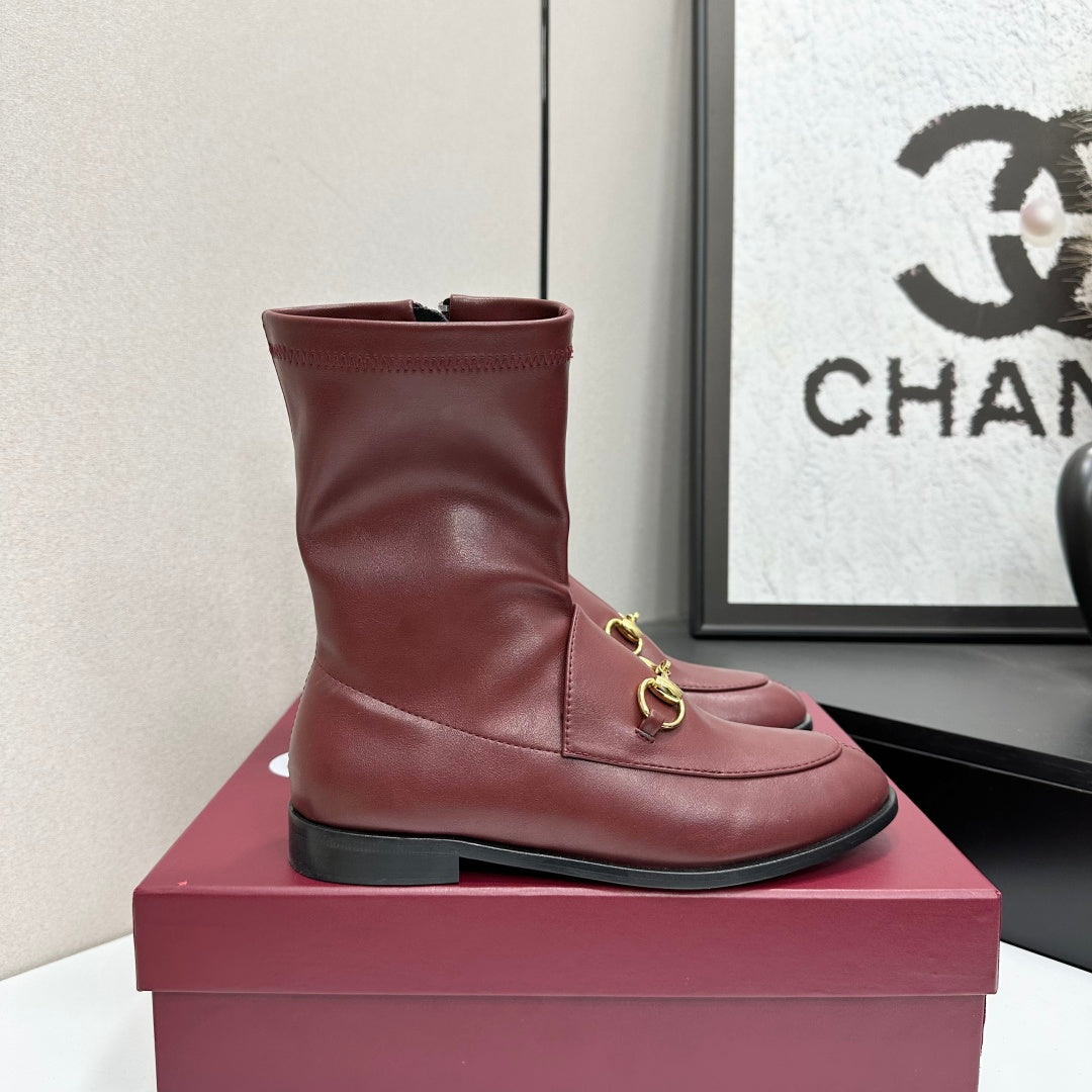 GG Jordaan Horsebit Ankle Boots 2.5 Burgundy Sheepskin 626776