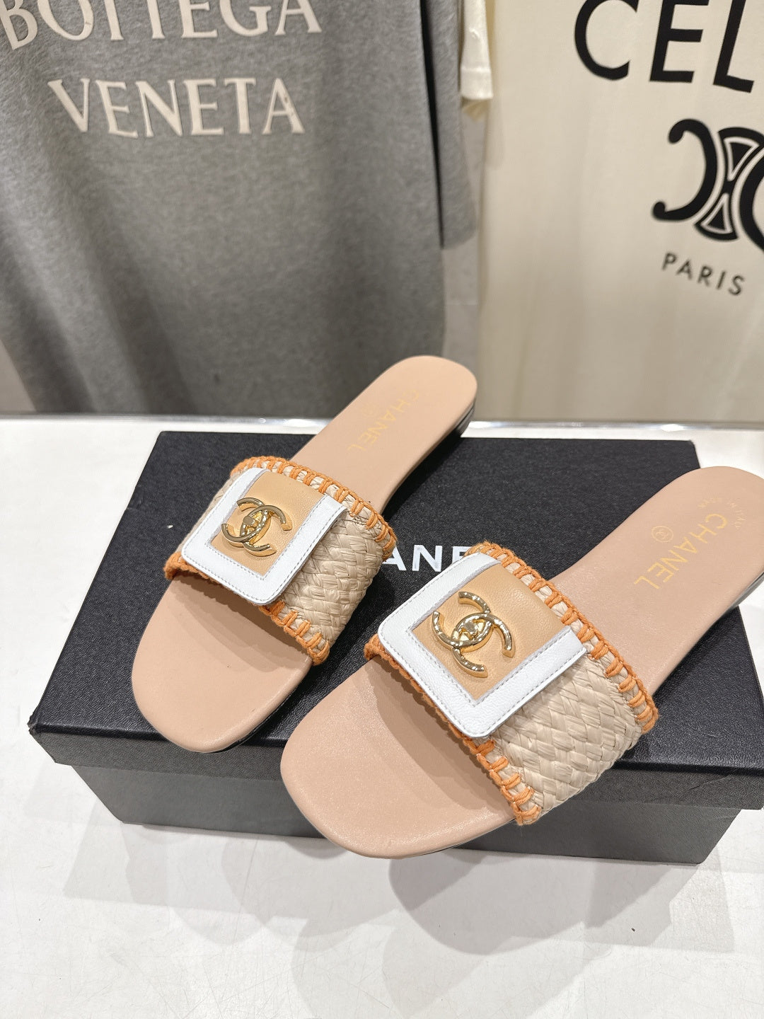 Chanel 2026 Slippers Woven Fabric Cowhide 794184