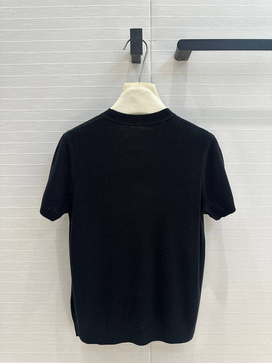 Hm 25 Hollow Knit Short-Sleeve Top Black Tencel Cotton