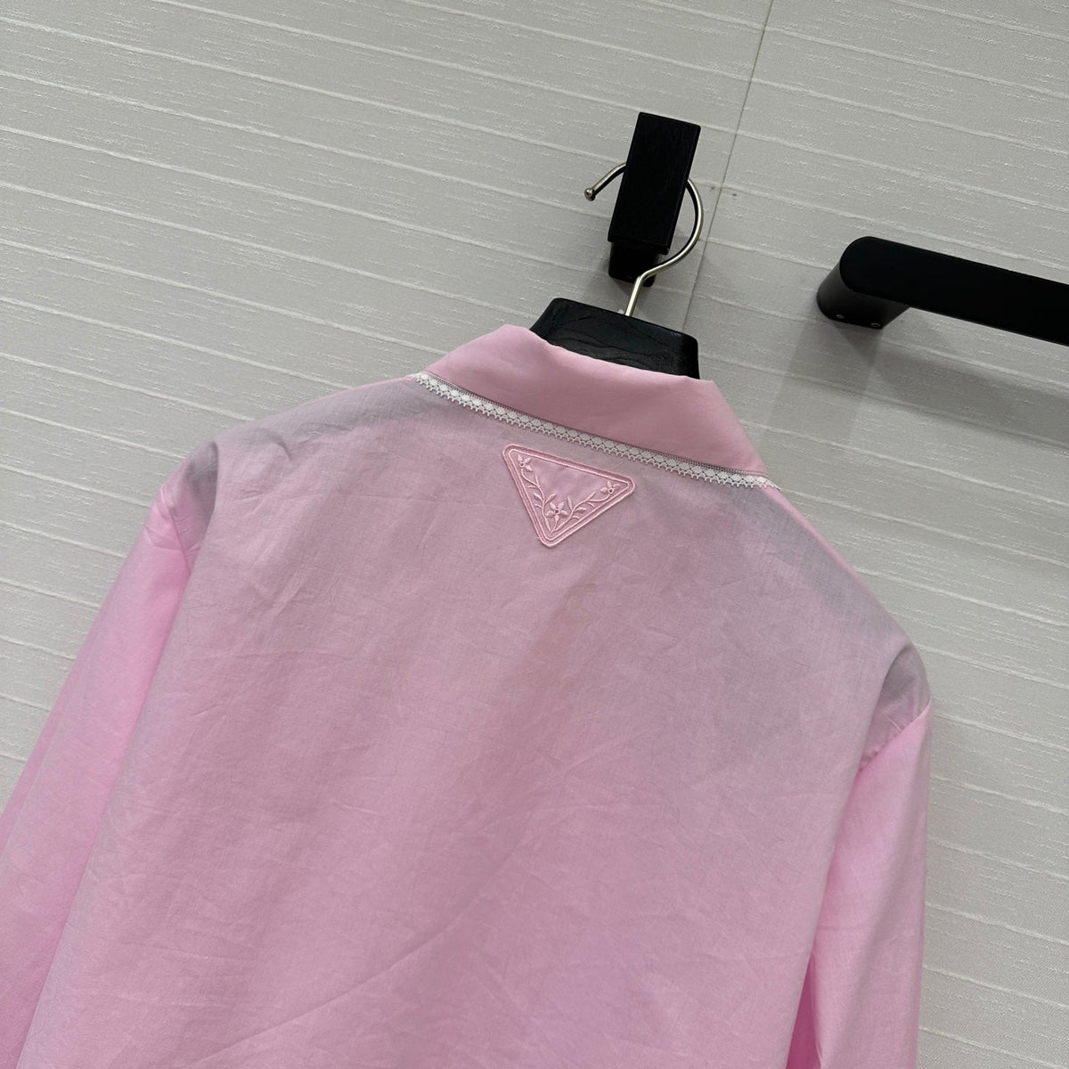 Prada 25 Lace Sleeve Shirt Pink Cotton