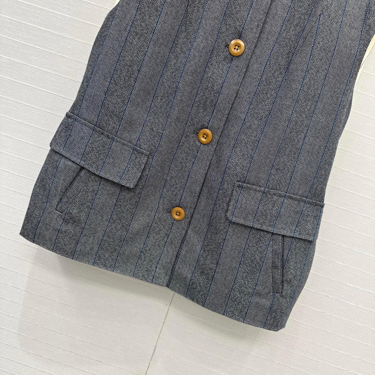 Prada 25 Striped Vest Jacket Grey Wool Cotton Polyester