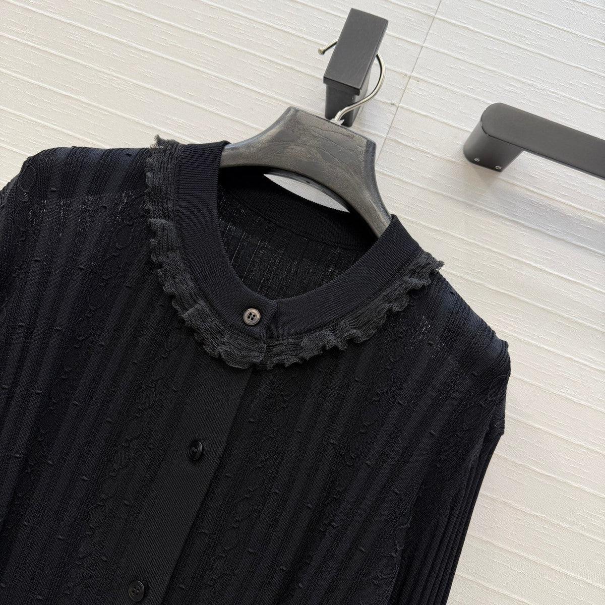 HM Long-Sleeve Sweater With Ruffled Details Black Modal Nylon