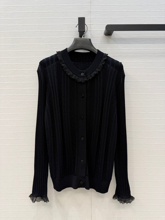 HM Long-Sleeve Sweater With Ruffled Details Black Modal Nylon