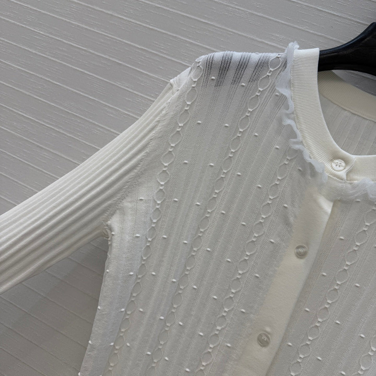 HM Long-Sleeve Sweater With Ruffled Details White Modal Nylon