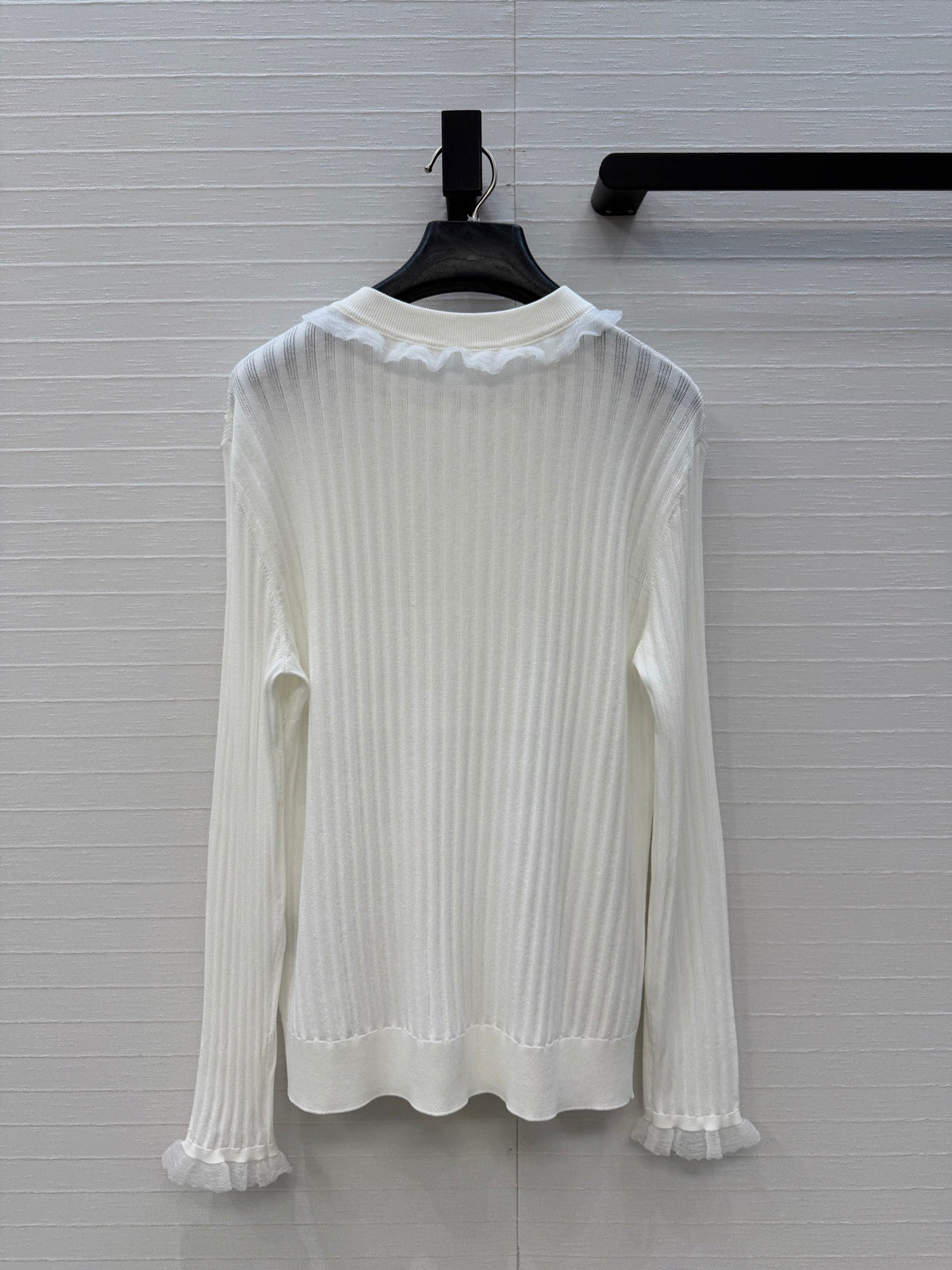 HM Long-Sleeve Sweater With Ruffled Details White Modal Nylon