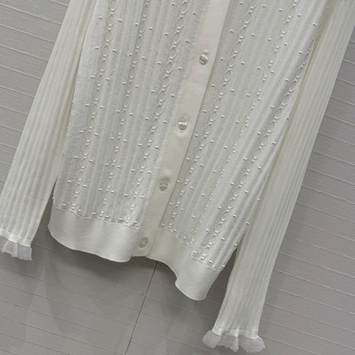 HM Long-Sleeve Sweater With Ruffled Details White Modal Nylon
