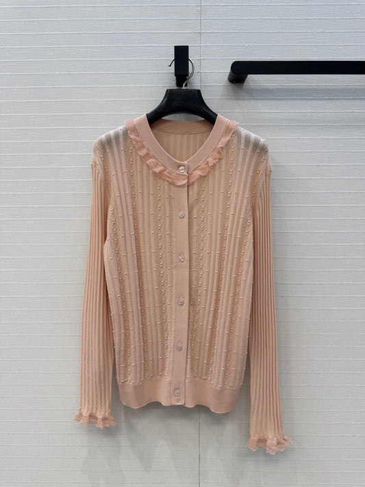HM Long-Sleeve Sweater With Ruffled Details Beige Modal Nylon