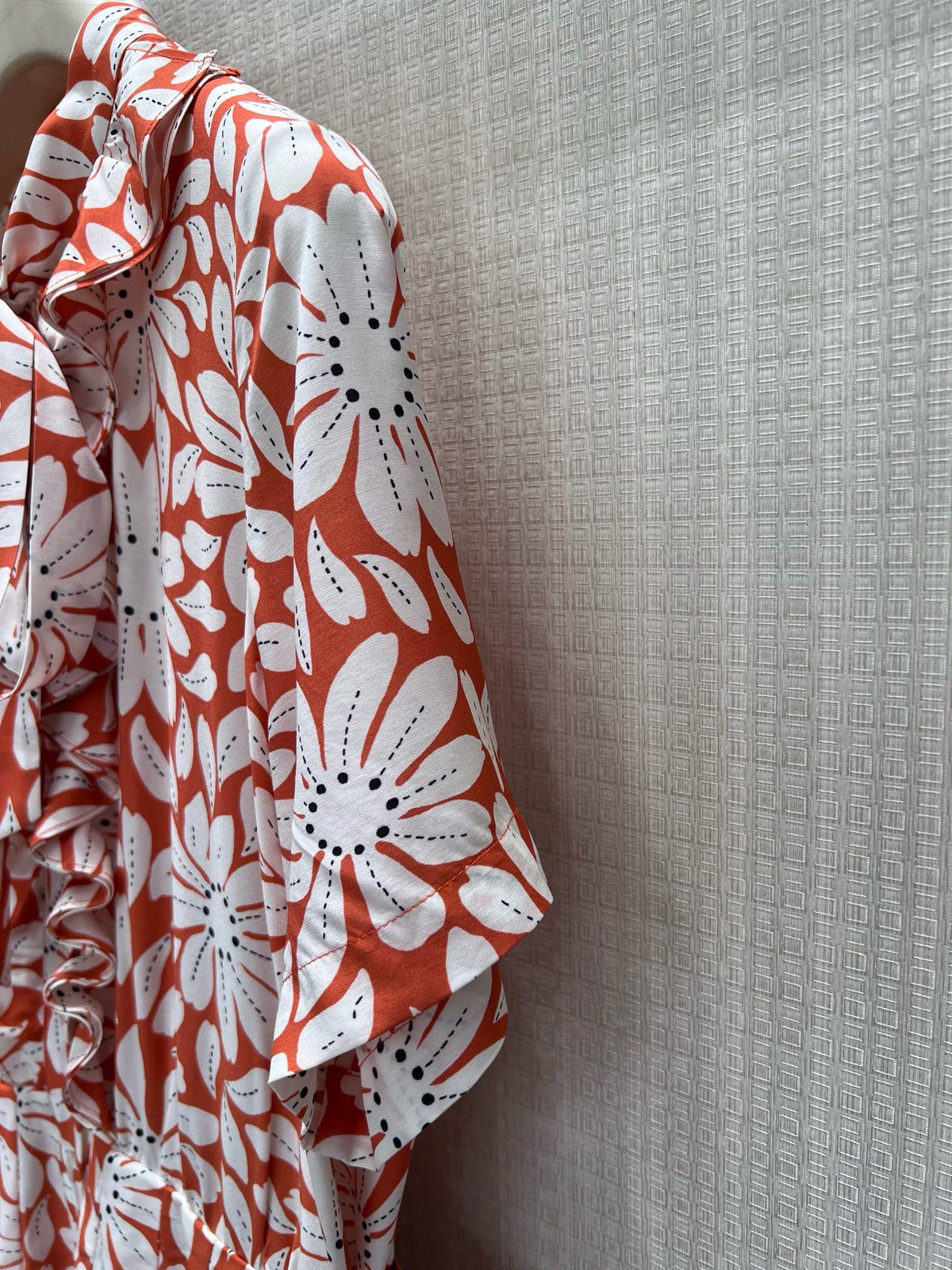 Prada 26s Floral Tieneck Midi Shirtdress Orange White Viscose Acetate 397684