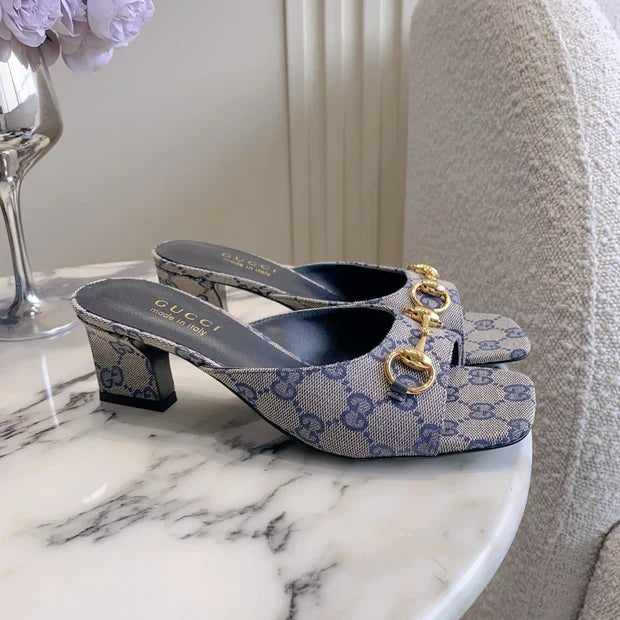 GG 26SS High-Heeled Sandals Gray Blue Black Canvas Leather 644533