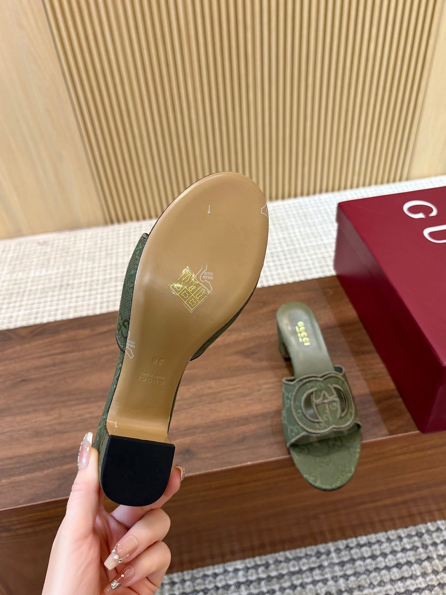 GG Interlocking G Cutout Sandals 5.5cm Olive Green Canvas 646505