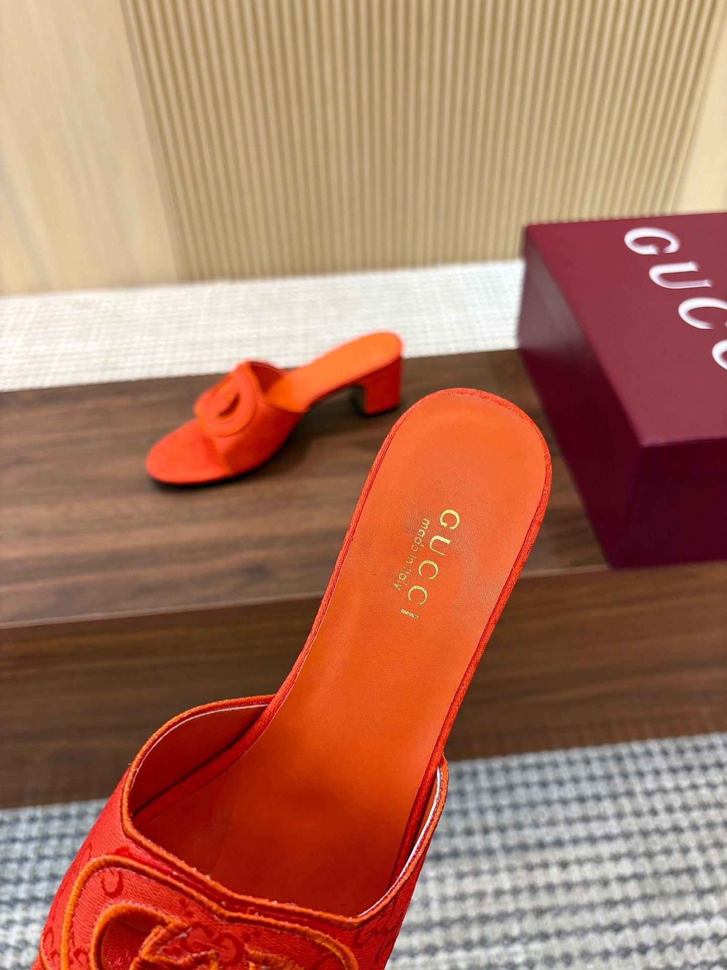 GG Interlocking G Cutout Sandals 5.5cm Orange Canvas 646504