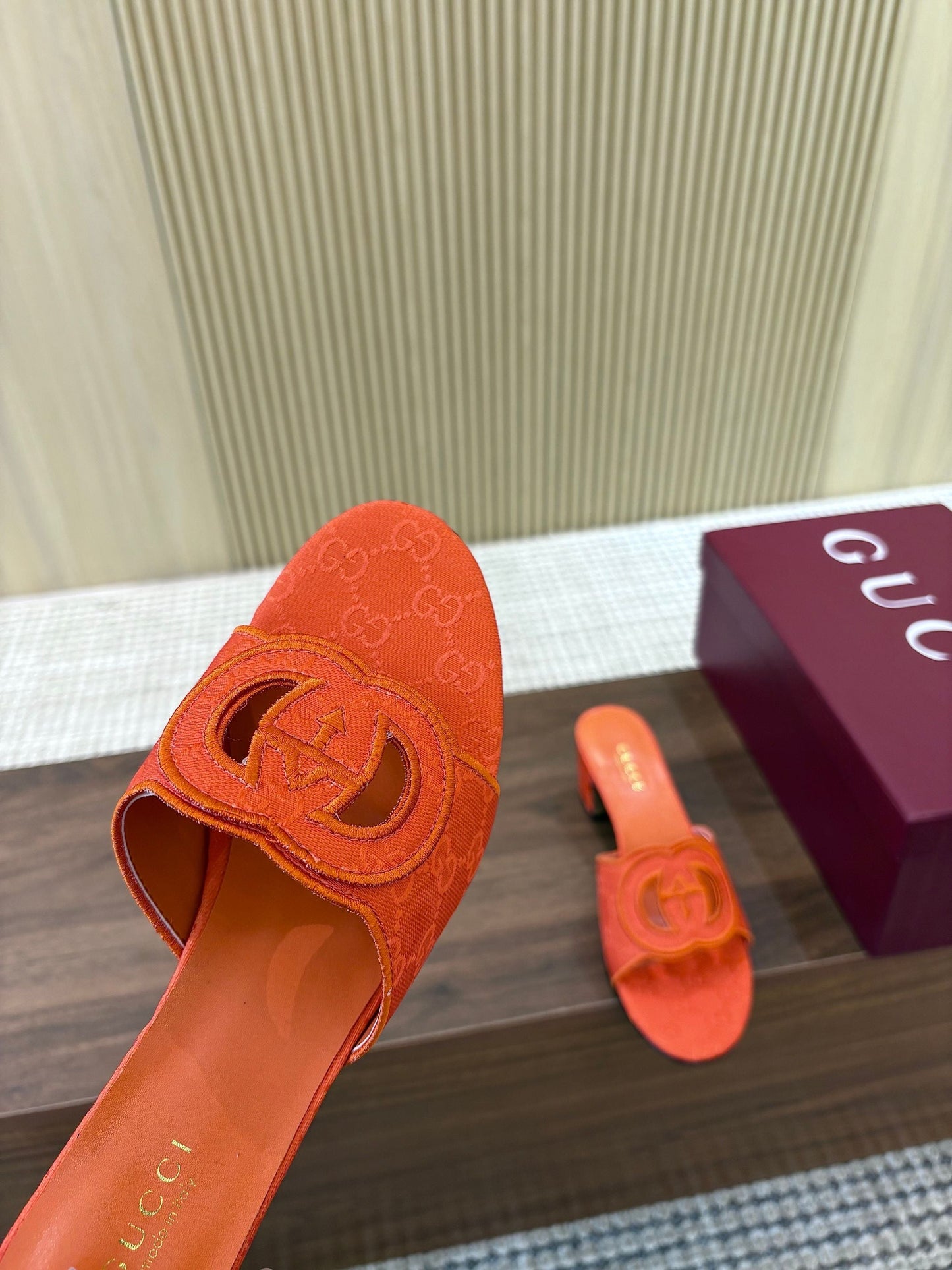 GG Interlocking G Cutout Sandals 5.5cm Orange Canvas 646504