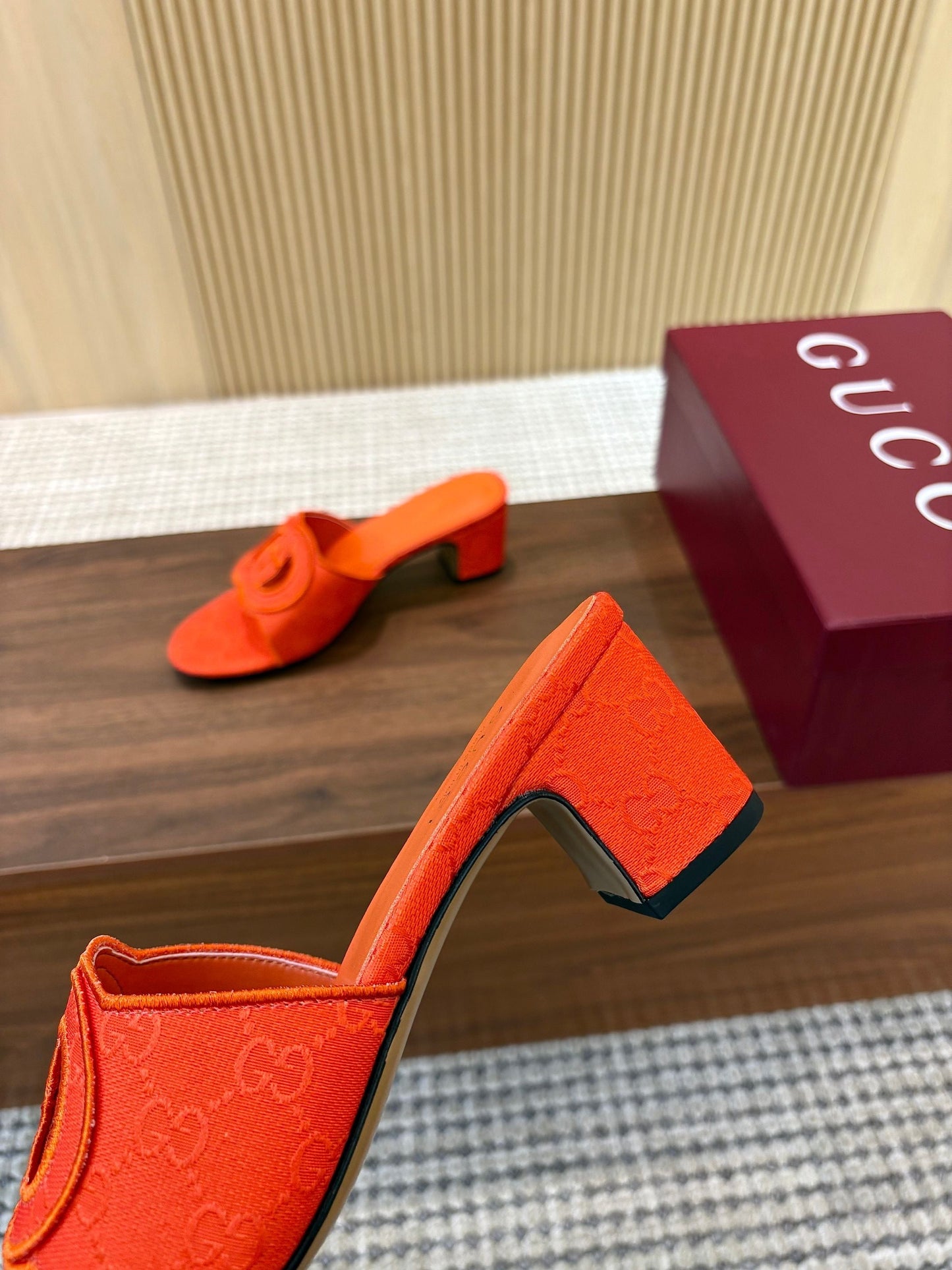 GG Interlocking G Cutout Sandals 5.5cm Orange Canvas 646504