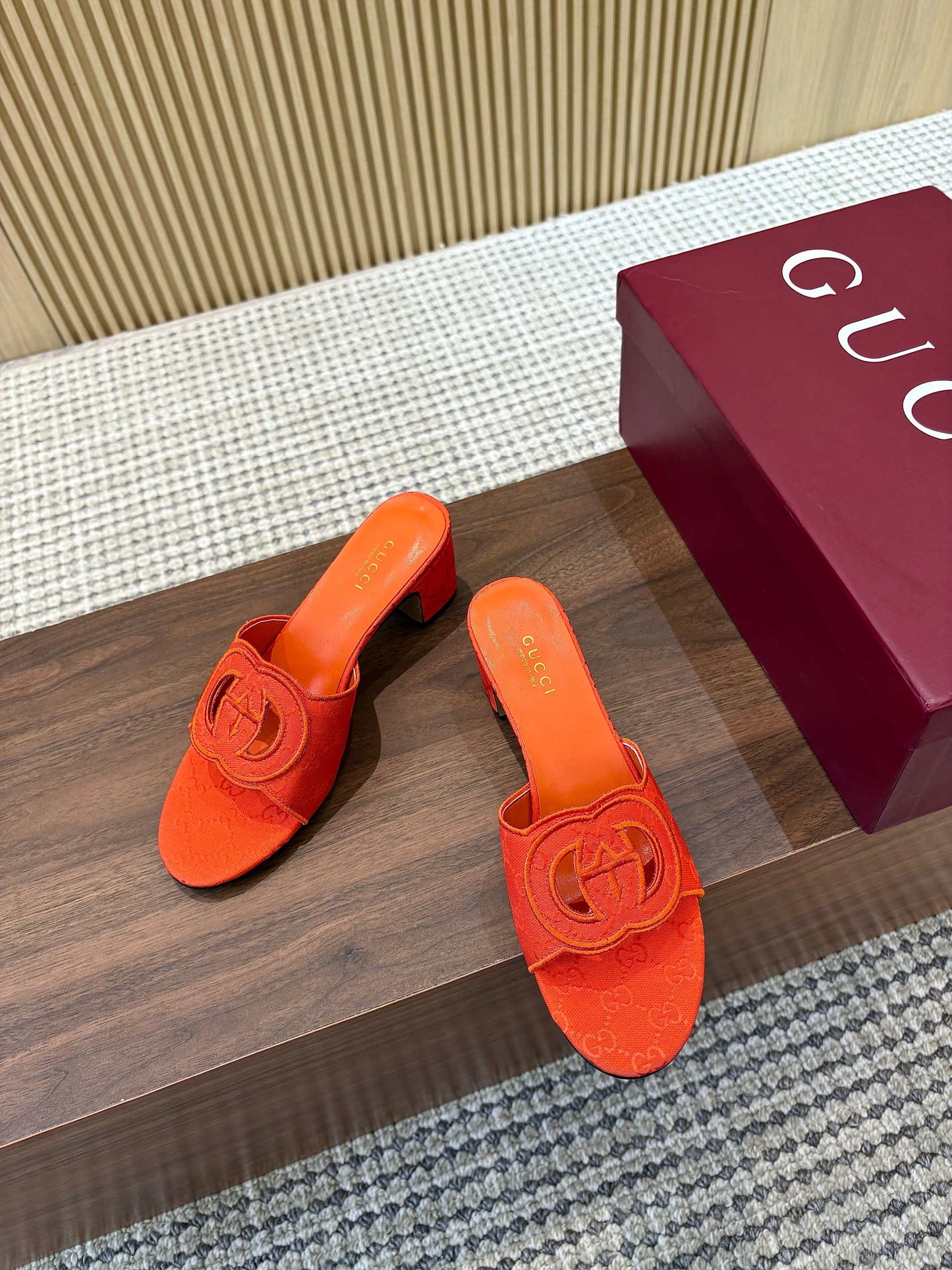 GG Interlocking G Cutout Sandals 5.5cm Orange Canvas 646504