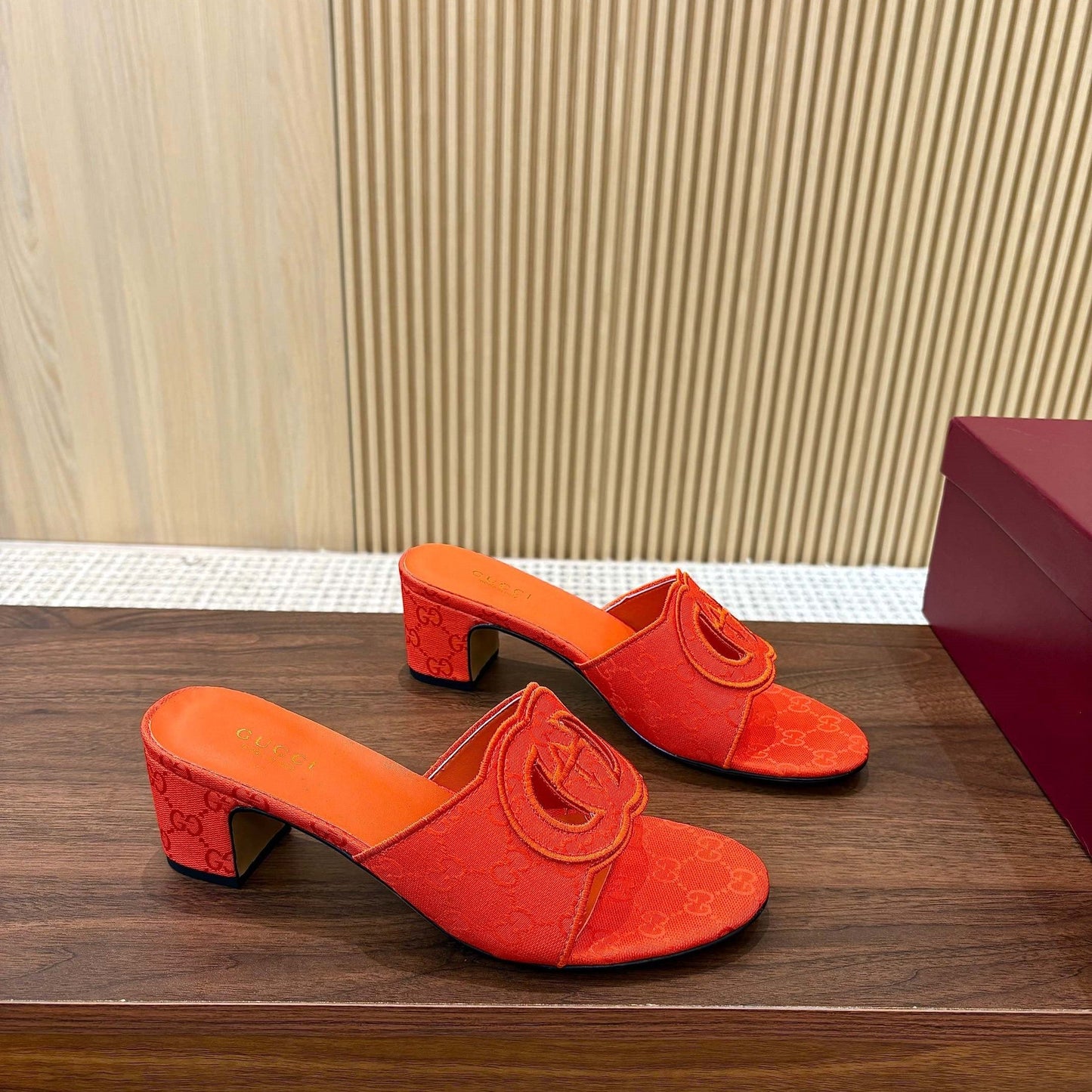 GG Interlocking G Cutout Sandals 5.5cm Orange Canvas 646504
