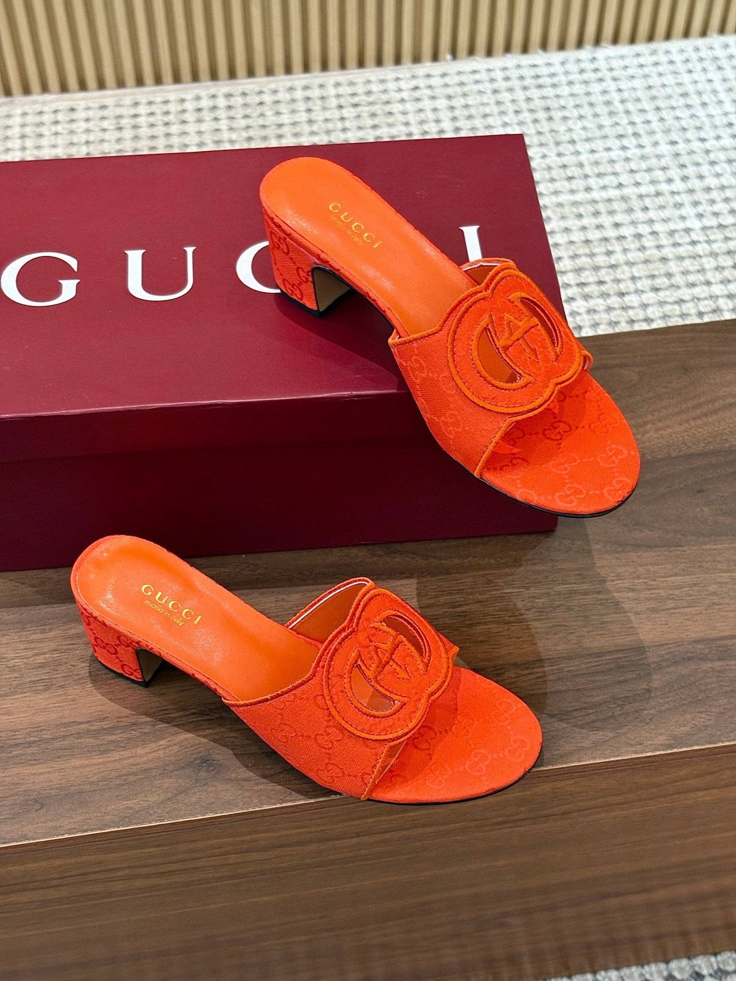 GG Interlocking G Cutout Sandals 5.5cm Orange Canvas 646504