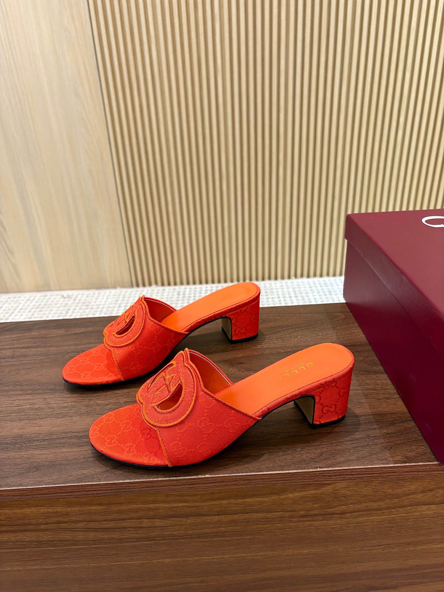 GG Interlocking G Cutout Sandals 5.5cm Orange Canvas 646504