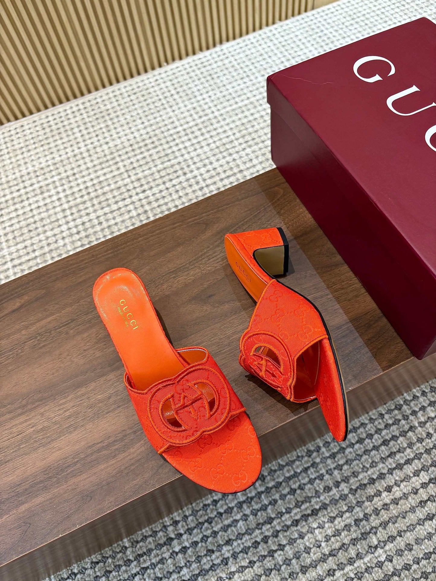 GG Interlocking G Cutout Sandals 5.5cm Orange Canvas 646504
