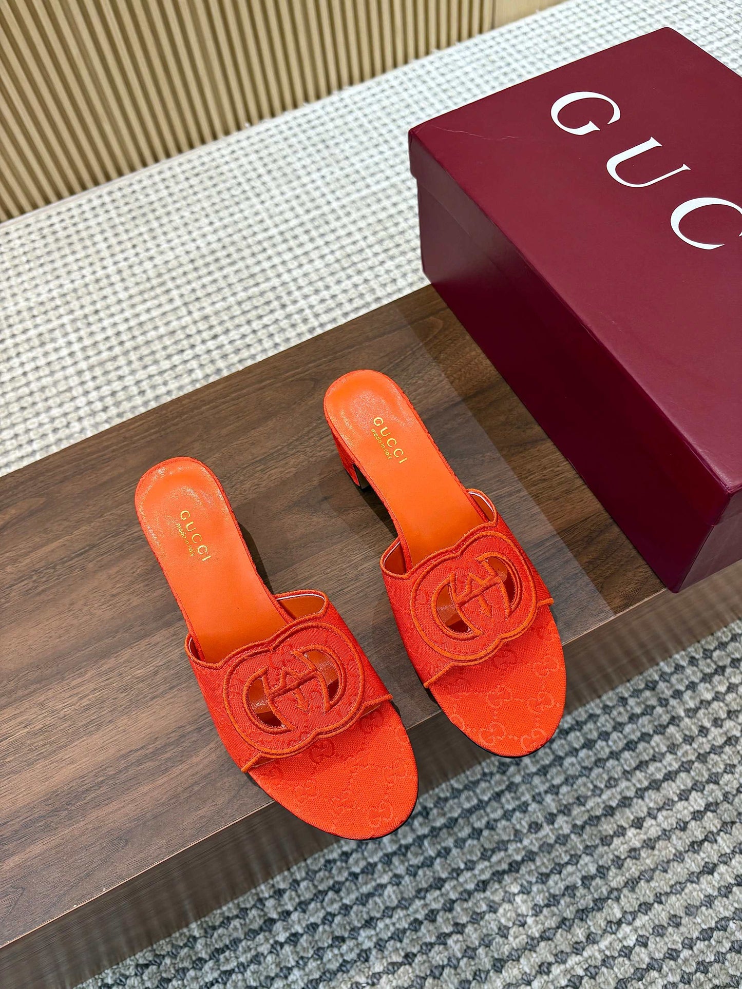 GG Interlocking G Cutout Sandals 5.5cm Orange Canvas 646504