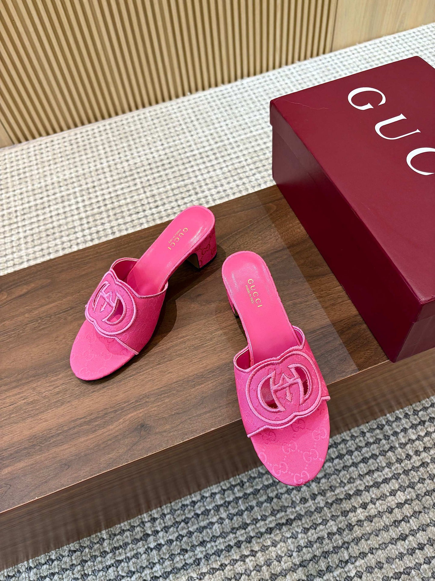 GG Interlocking G Cutout Sandals 5.5cm Hot Pink Canvas 646503