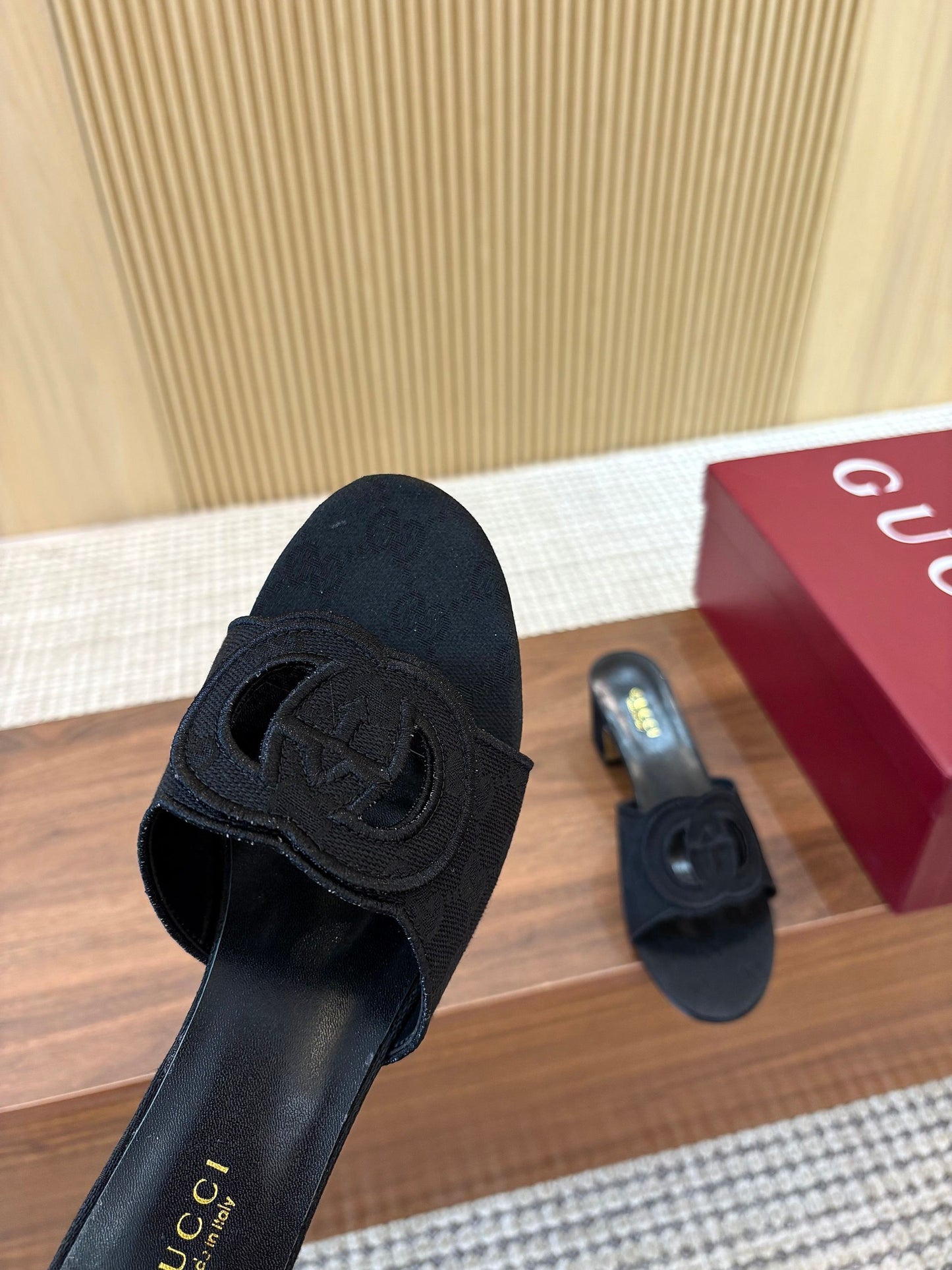 GG Interlocking G Cutout Sandals 5.5cm Black Canvas  646502