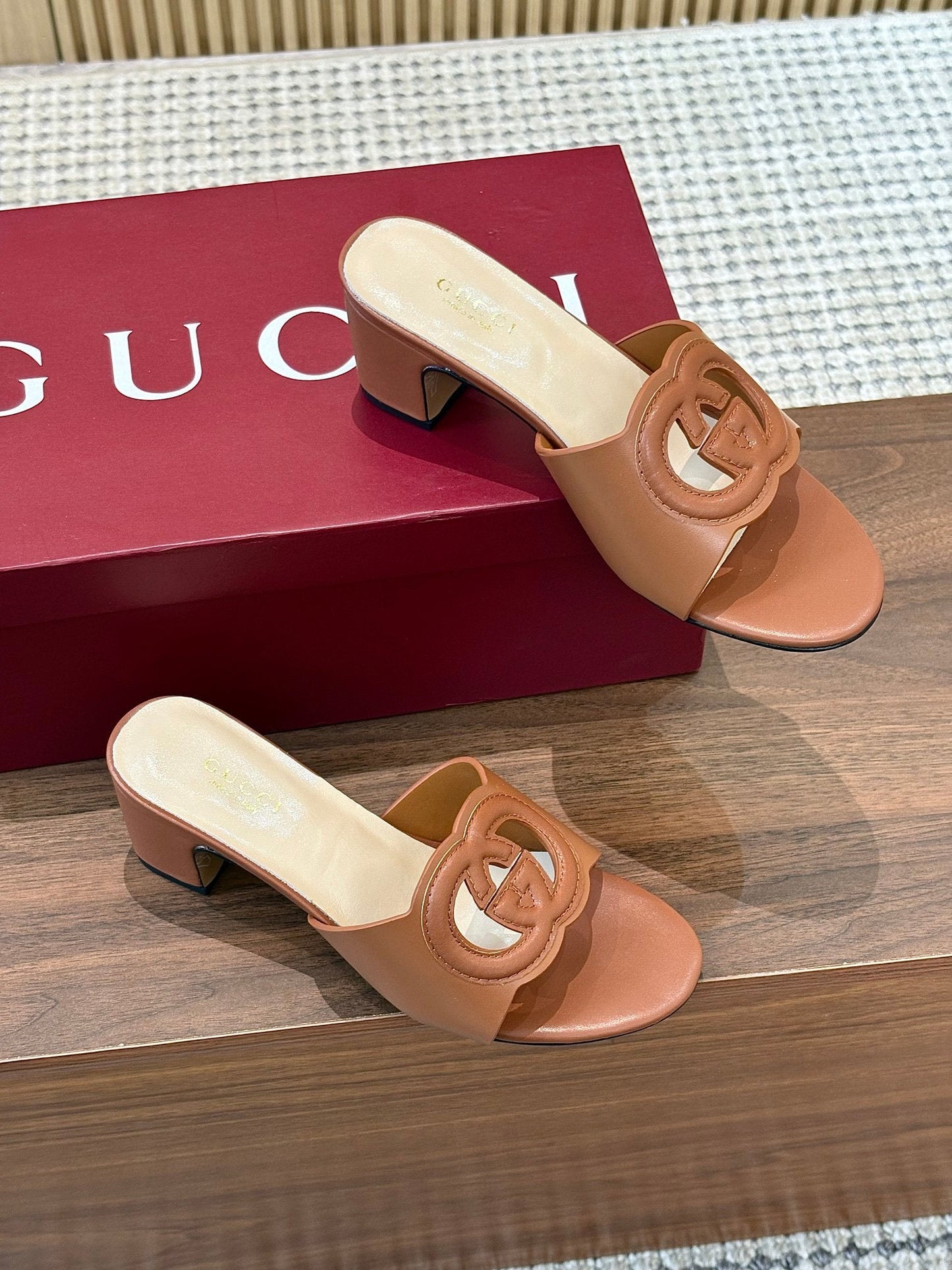 GG Interlocking G Cutout Sandals 5.5cm Brown Sheepskin 646498