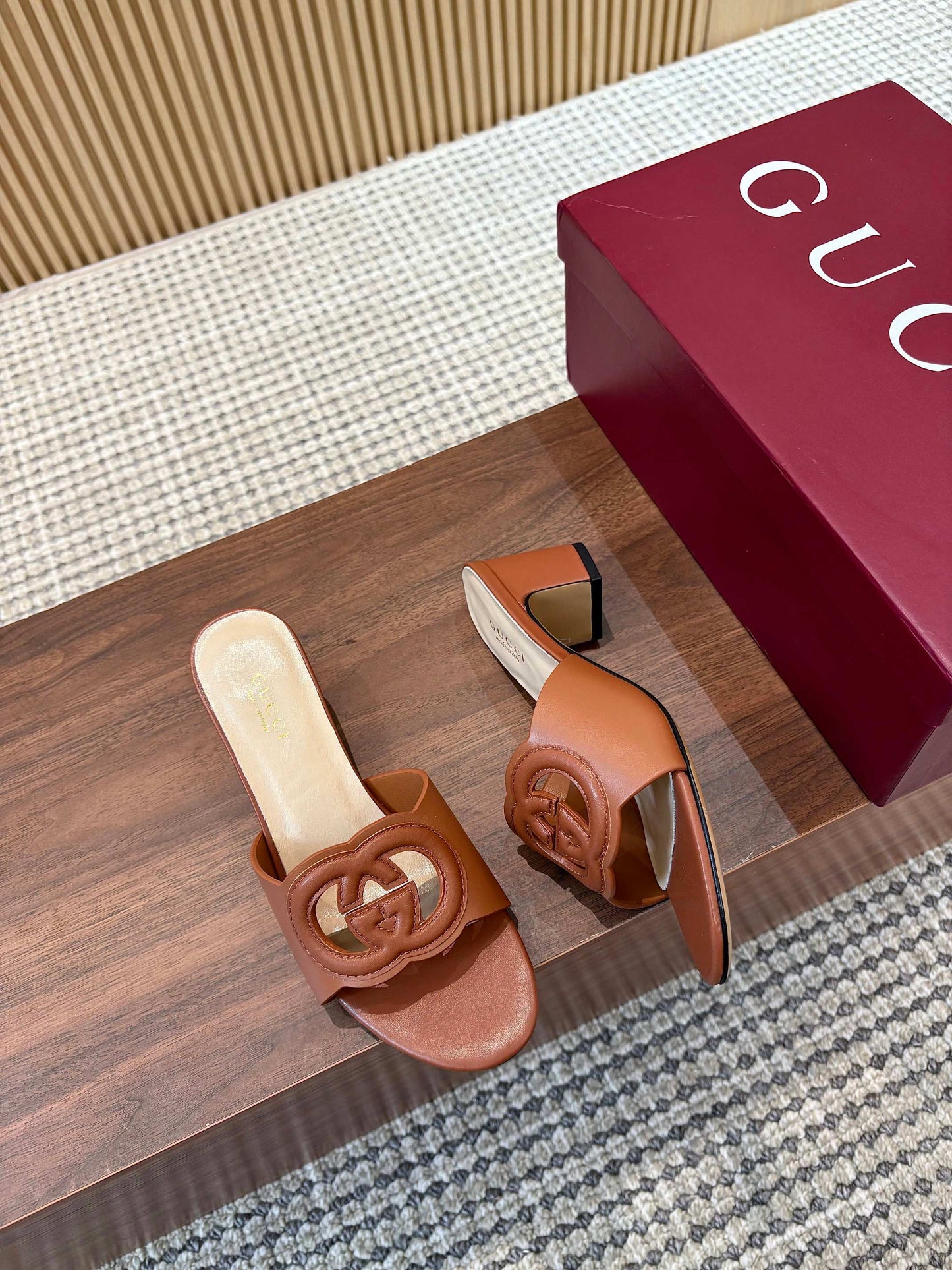 GG Interlocking G Cutout Sandals 5.5cm Brown Sheepskin 646498