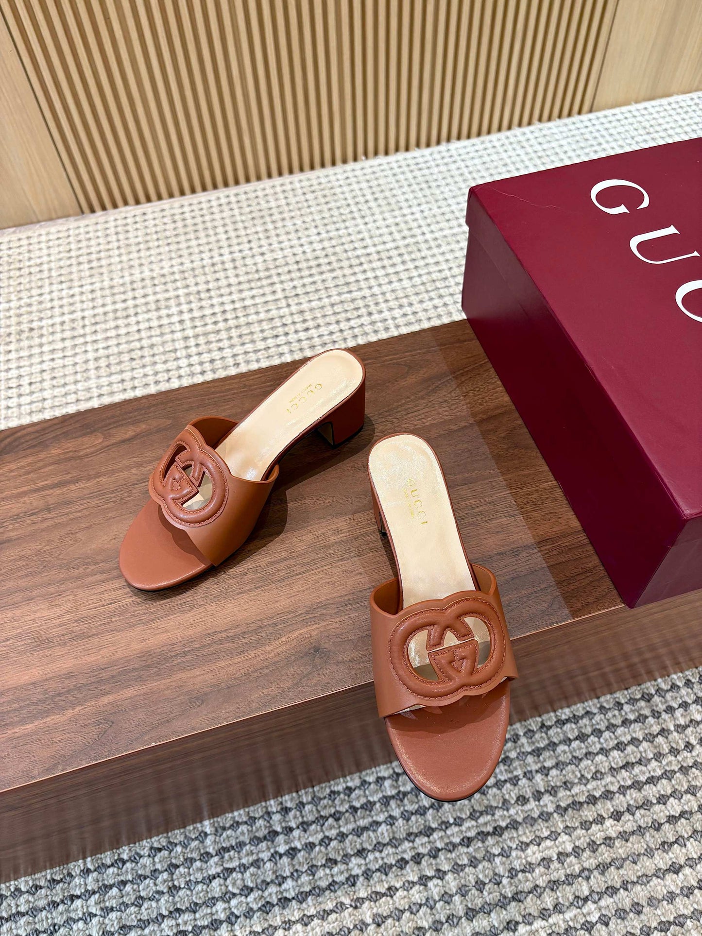 GG Interlocking G Cutout Sandals 5.5cm Brown Sheepskin 646498