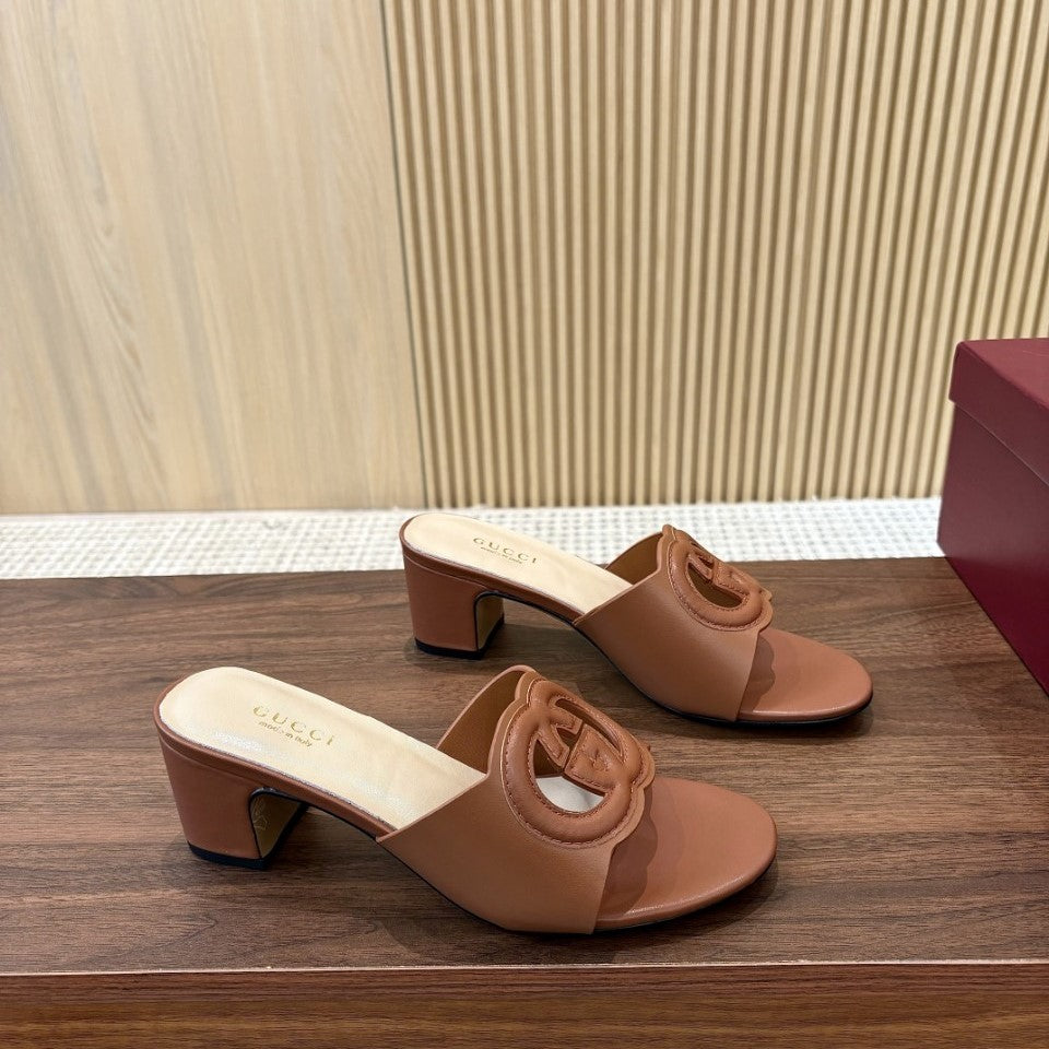 GG Interlocking G Cutout Sandals 5.5cm Brown Sheepskin 646498