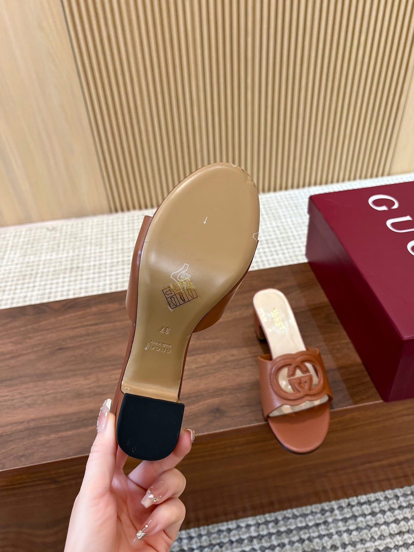GG Interlocking G Cutout Sandals 5.5cm Brown Sheepskin 646498