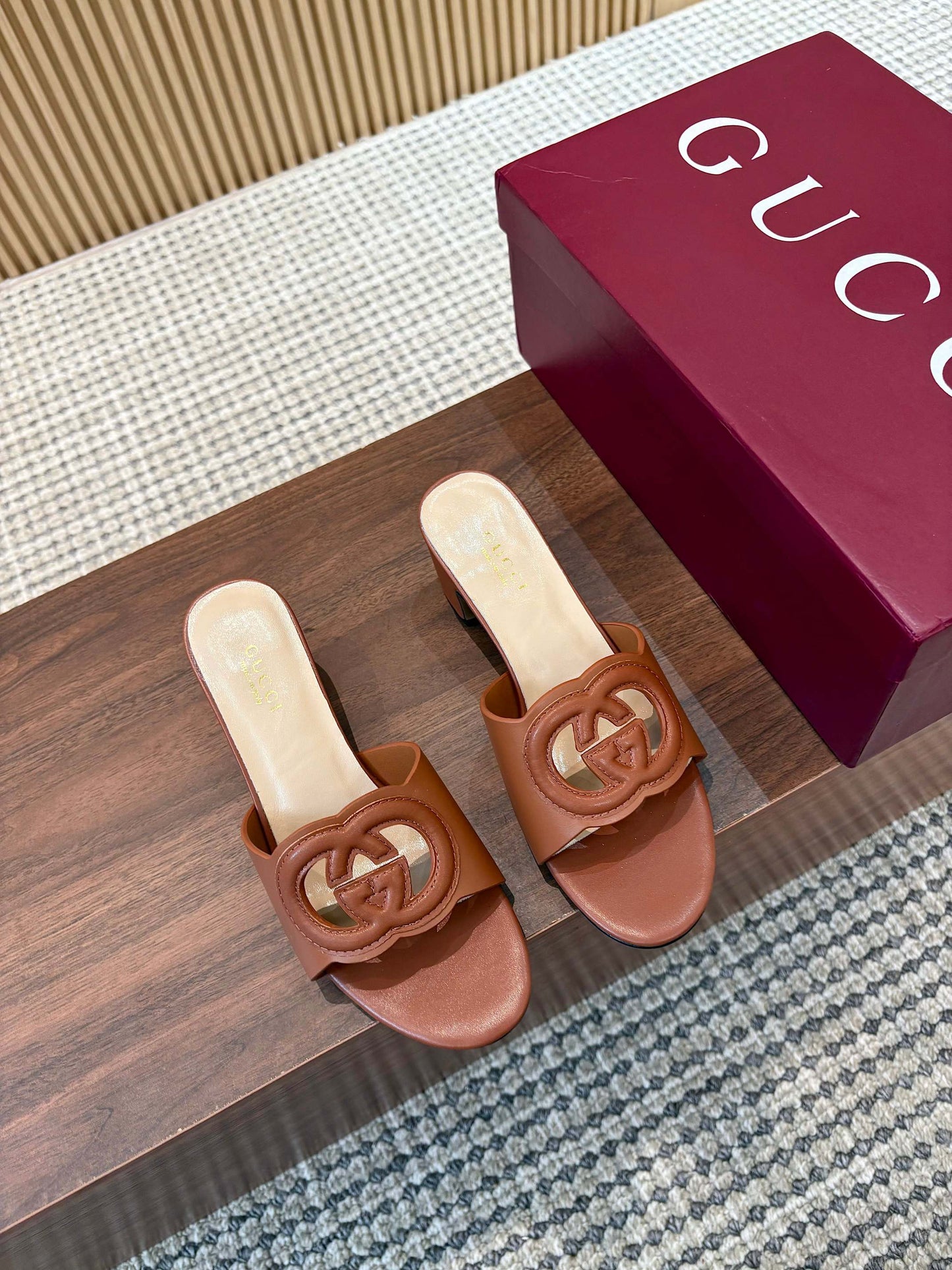 GG Interlocking G Cutout Sandals 5.5cm Brown Sheepskin 646498