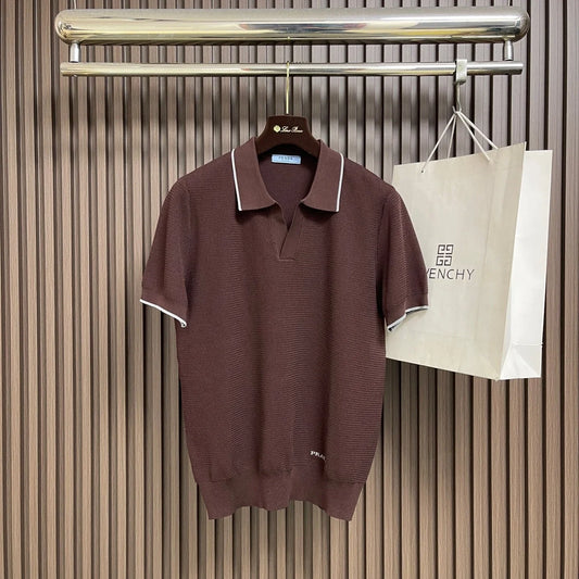 PRA 2026 Men's Short Polo Shirt Brown Knit Fabric 858387