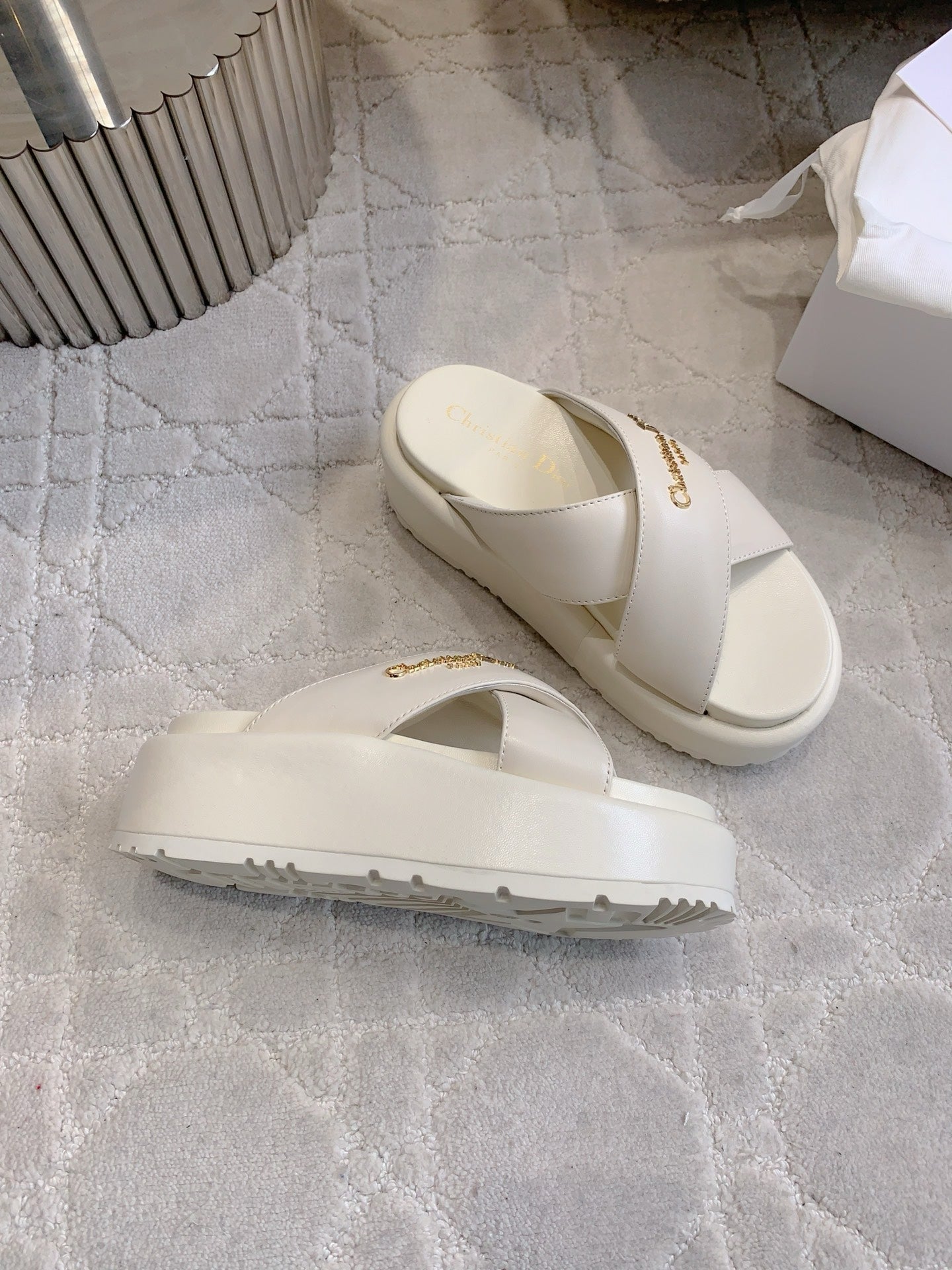 CD 26s  Platform Sandals 65 White Lambskin 644288