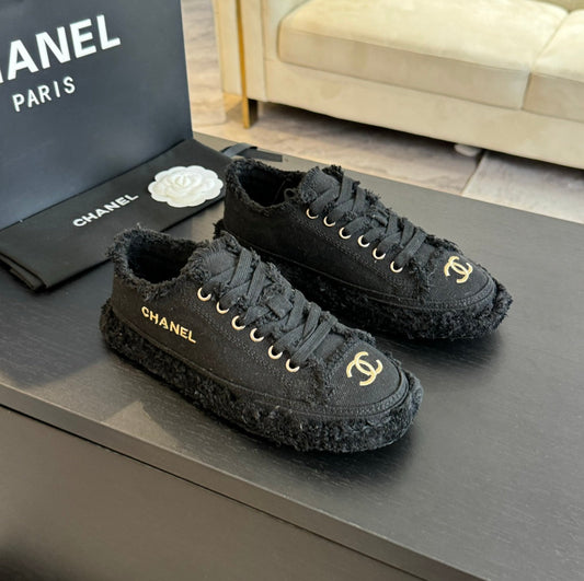 cc low sneaker black denim embroidery canvas